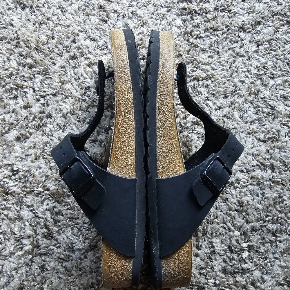 Birkenstock Gizeh Birko-Flor Black Leather‎ Sandals with Buckle Sz M 7 L 9